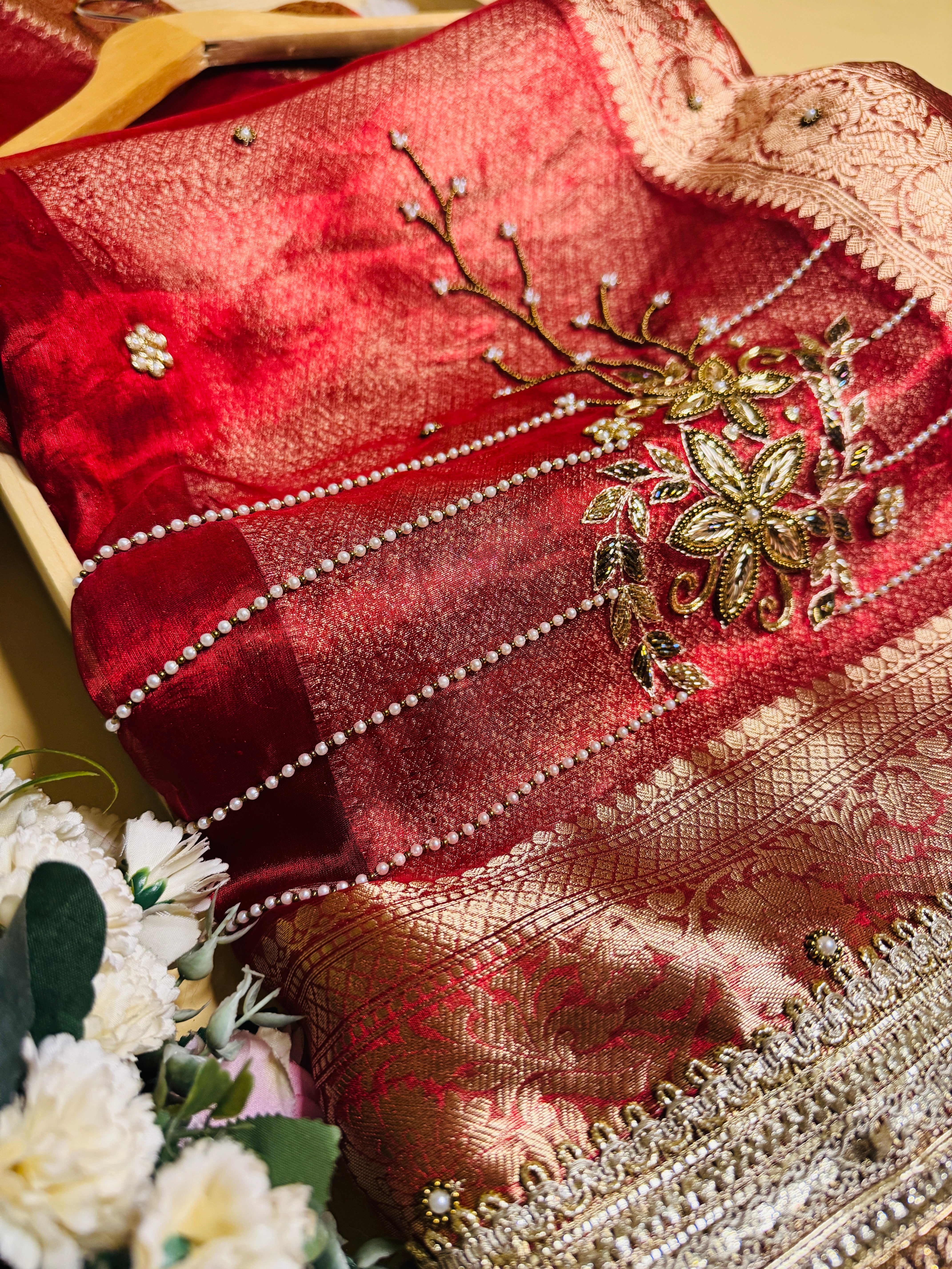 Pure Banarasi Tissue Silk Hand Embroidery Saree