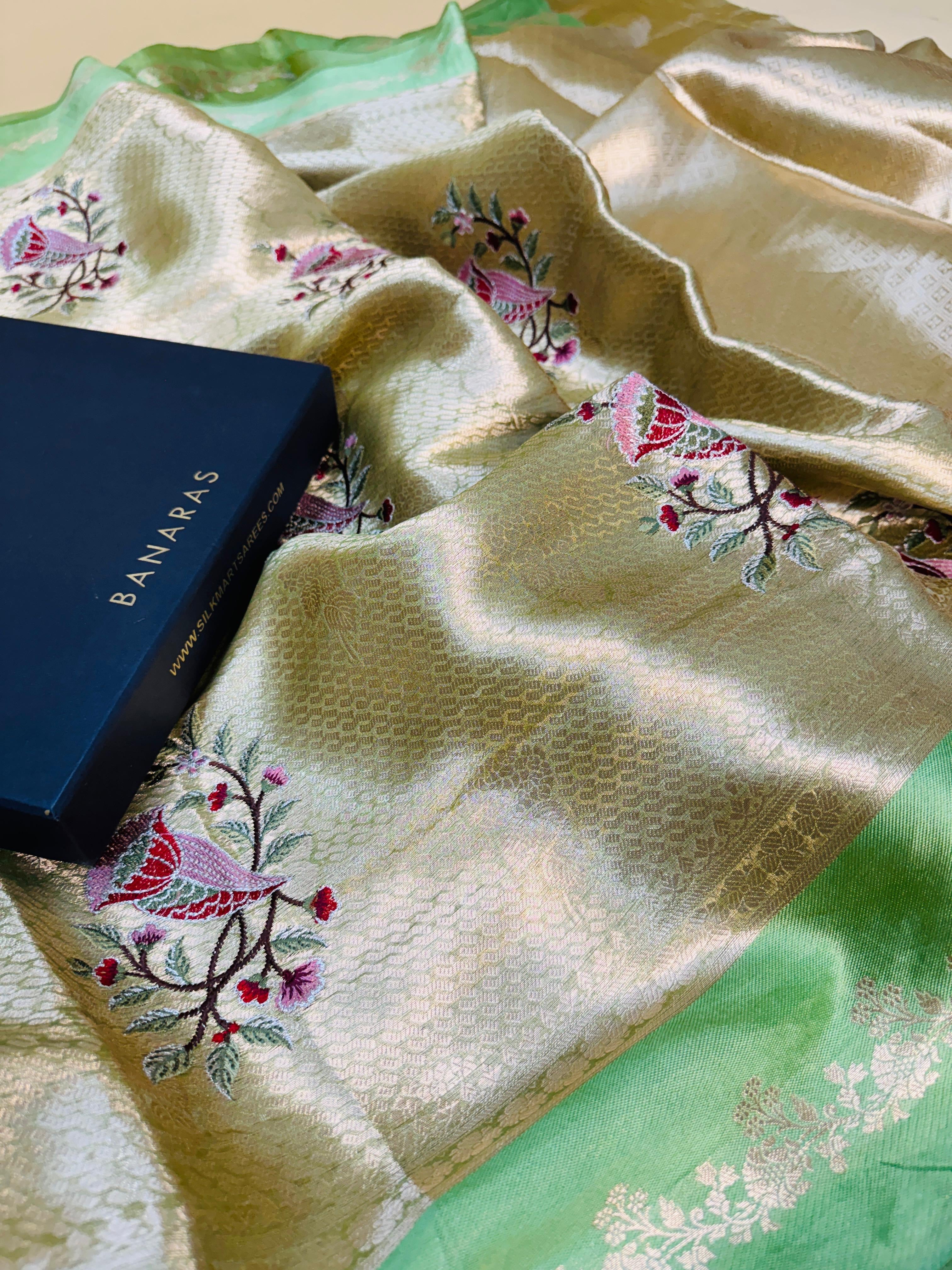 Tissue Brocade Embroidery Satin Border Saree
