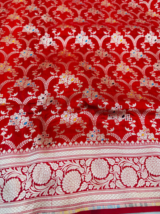 Pure Banarasi Katan Silk Mina Jaal Saree