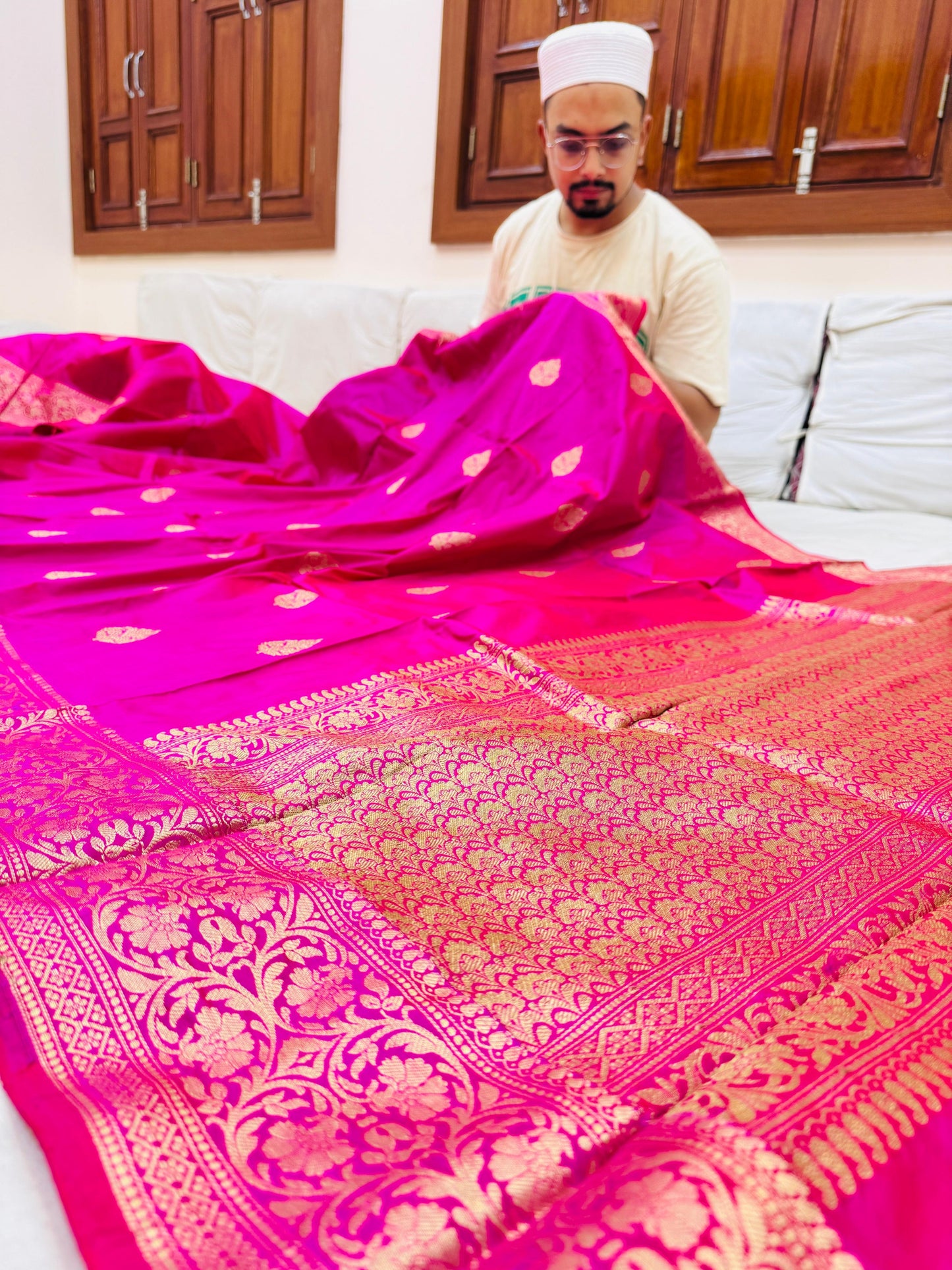 Pure Banarasi Katan Silk Kadhwa Buta Saree
