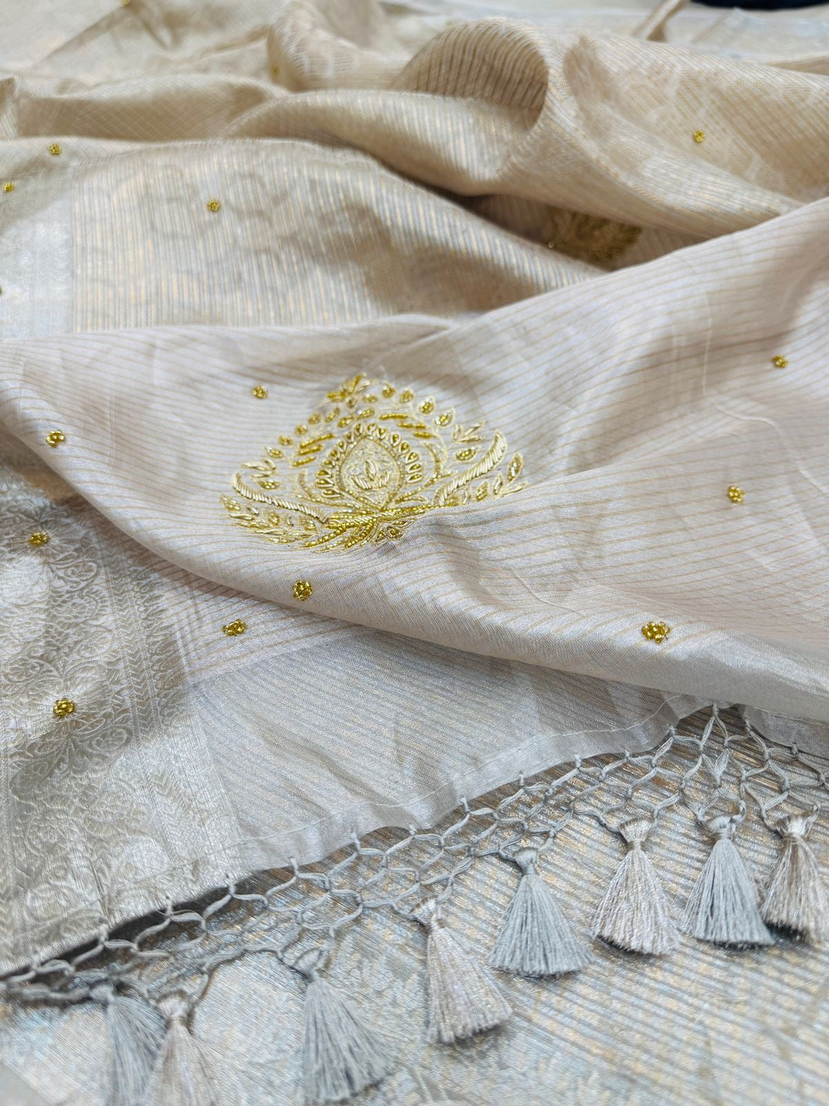 Metallic Molted Tissue Silk Hand Embroidery