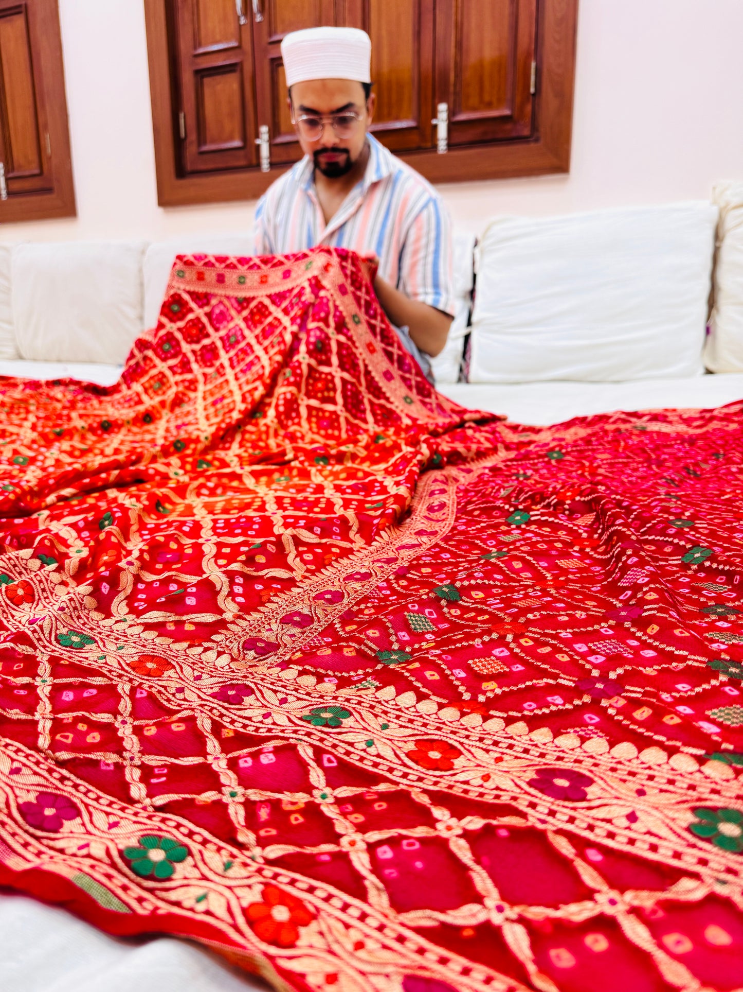 Pure Banarasi Chiffon Bandhani Saree