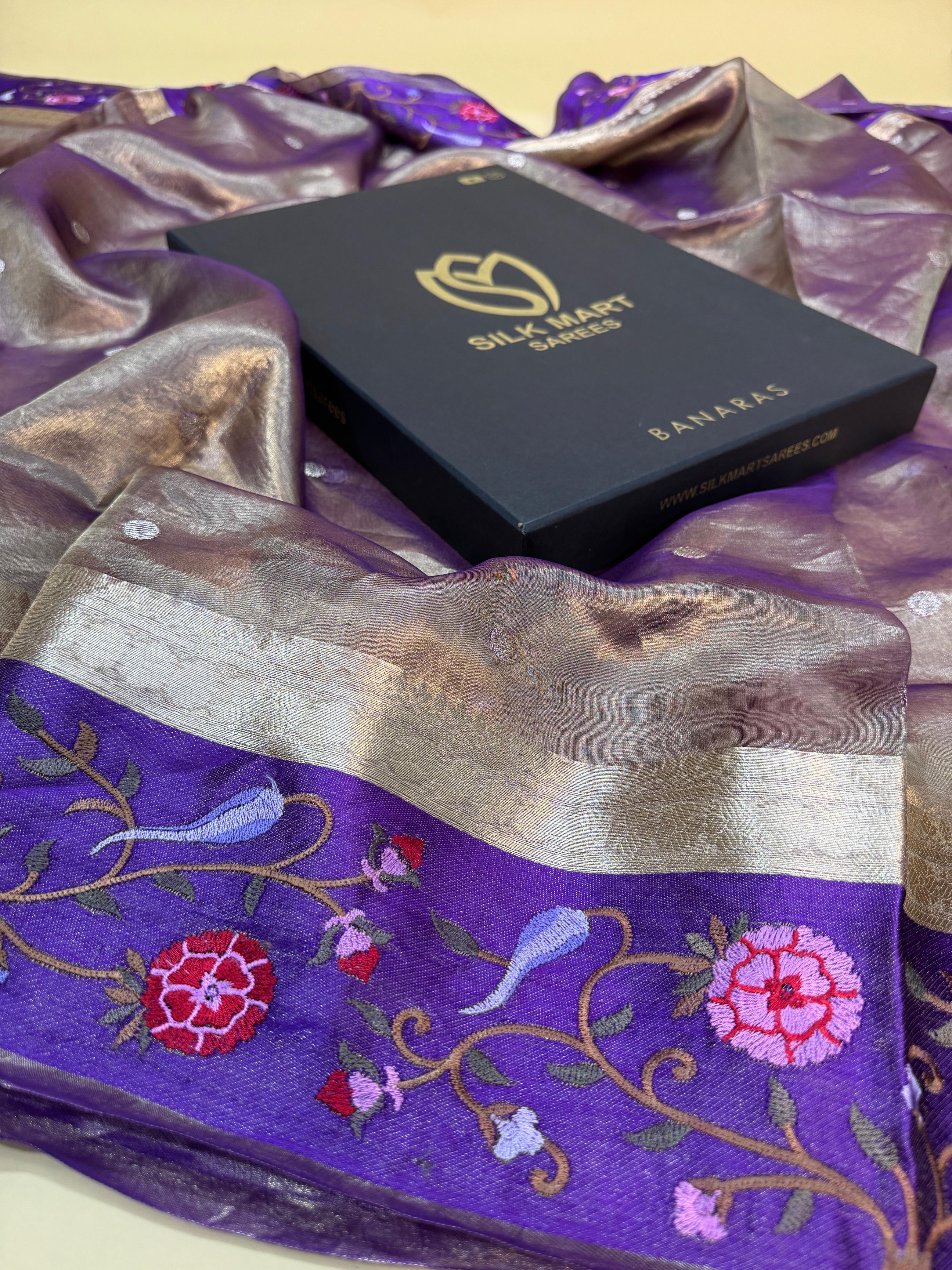 Tissue Satin Border Embroidery Saree