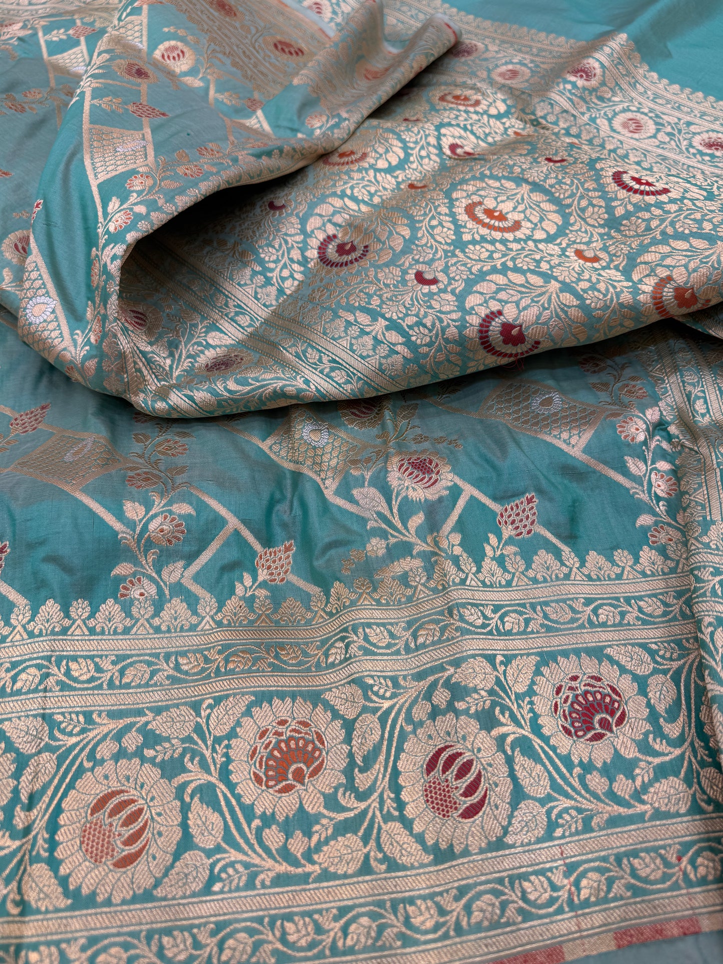 Pure Banarasi Katan Silk Meena Jaal Saree