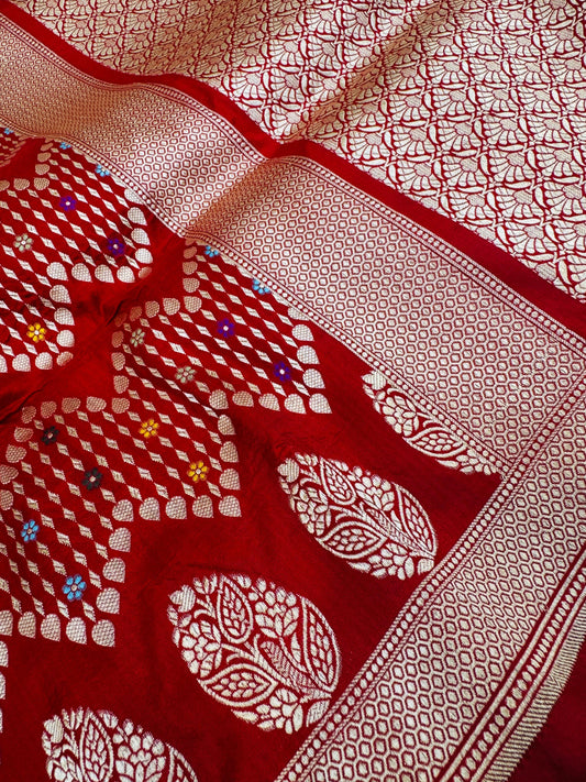 Pure Banarasi Katan Silk Mina Jaal Saree
