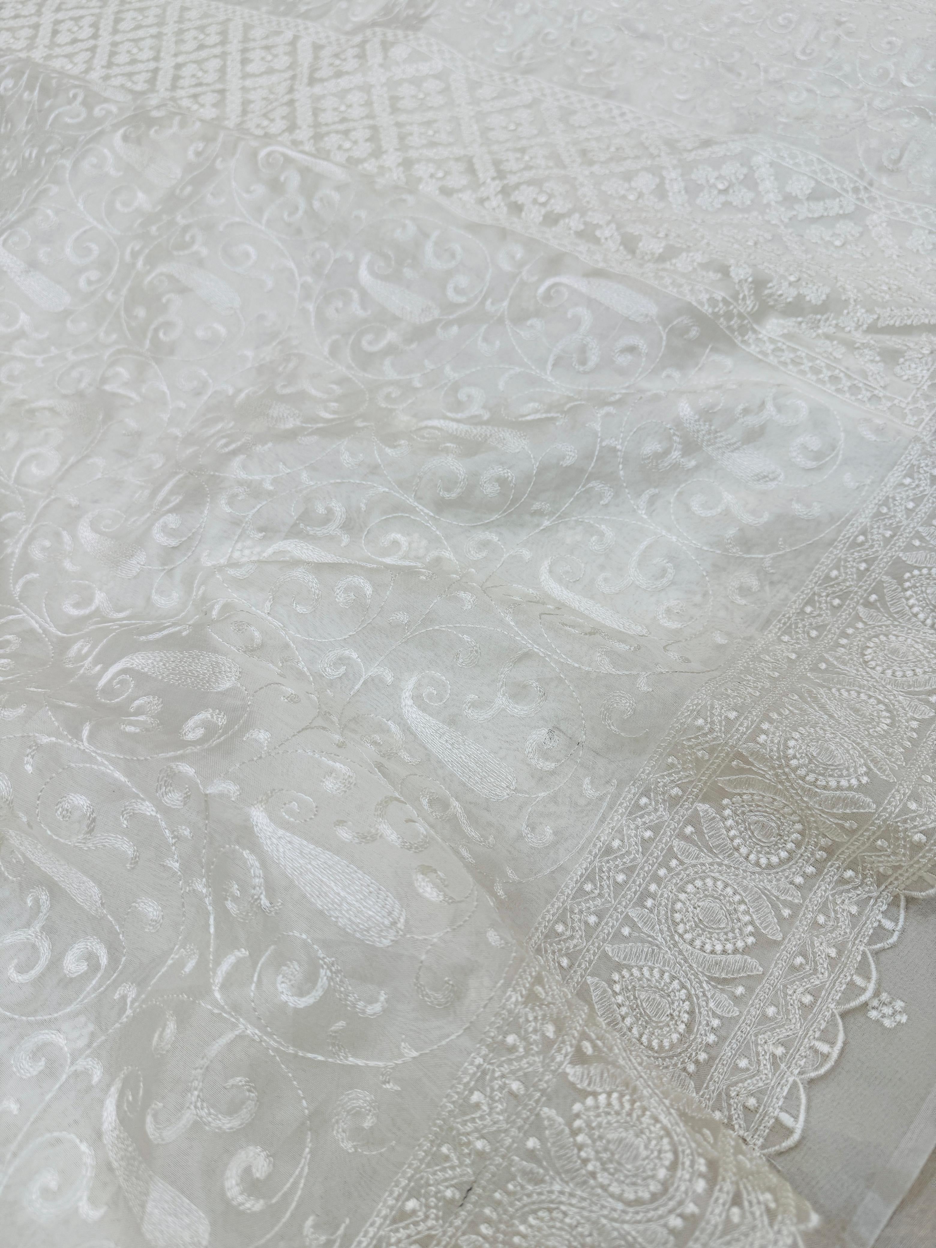 Pure Banarasi Kora Embroidery Saree