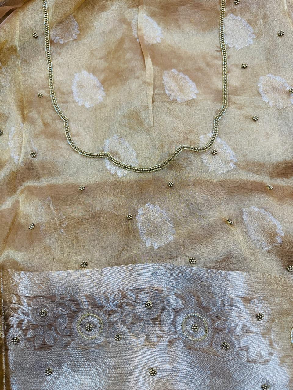 Pure Banarasi Tissue Cutdana Hand Embroidery Saree