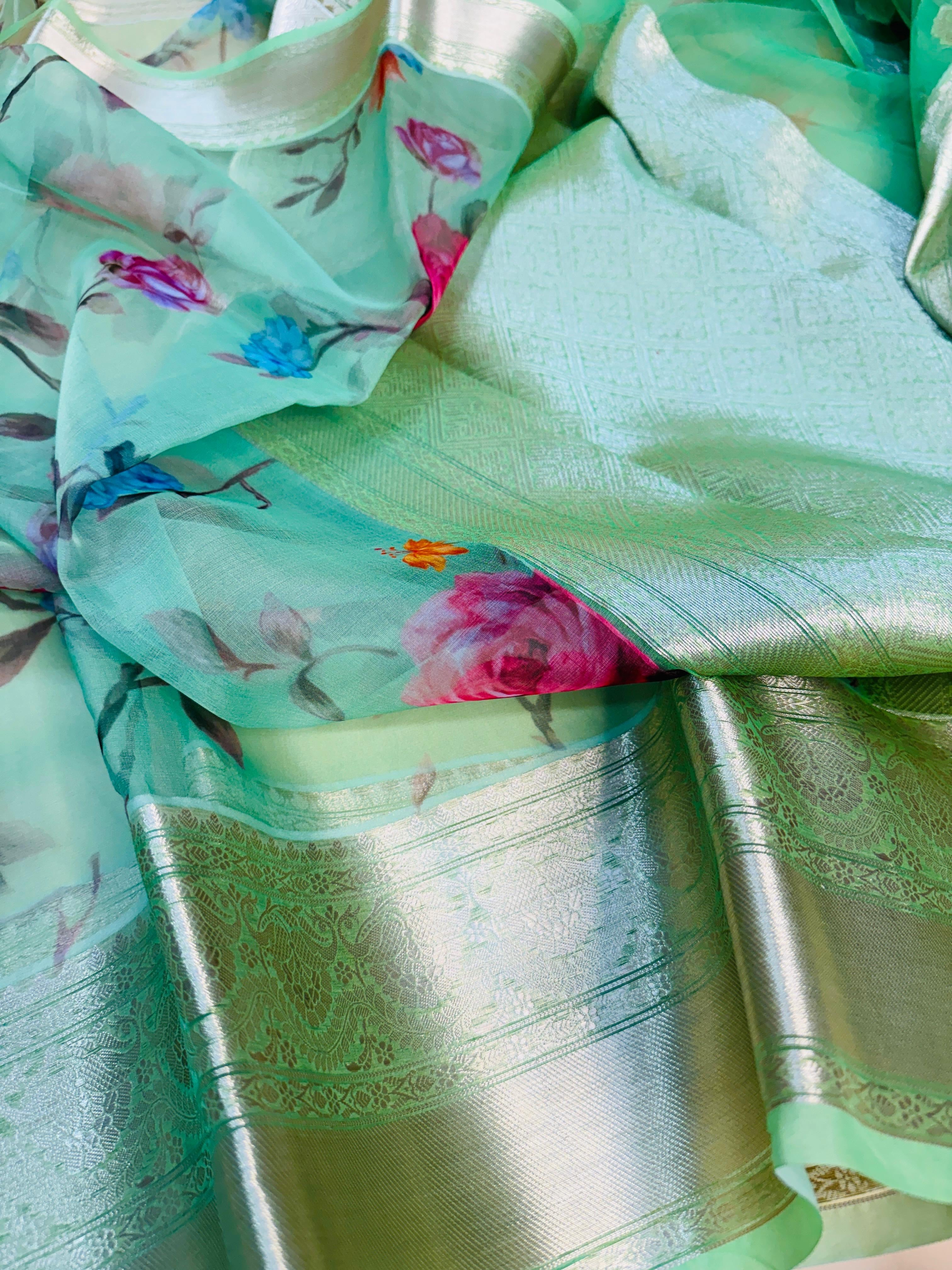 Art Silk Kora Digital Print Saree