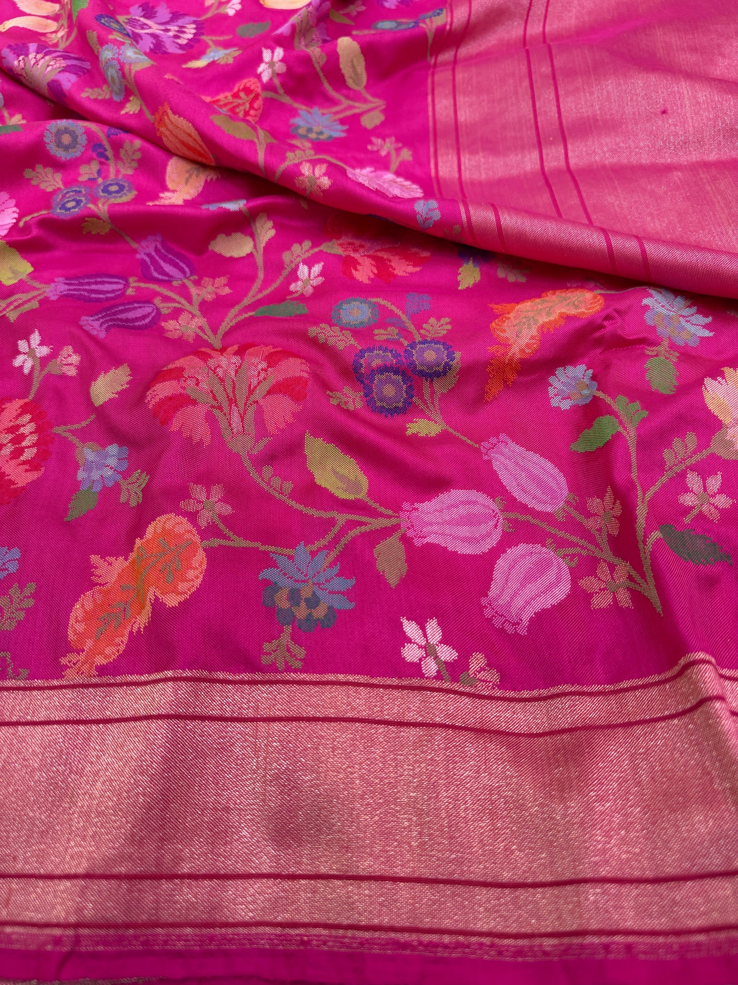 Real Silver Zari Ektara Silk Tilfi Jamdani Saree