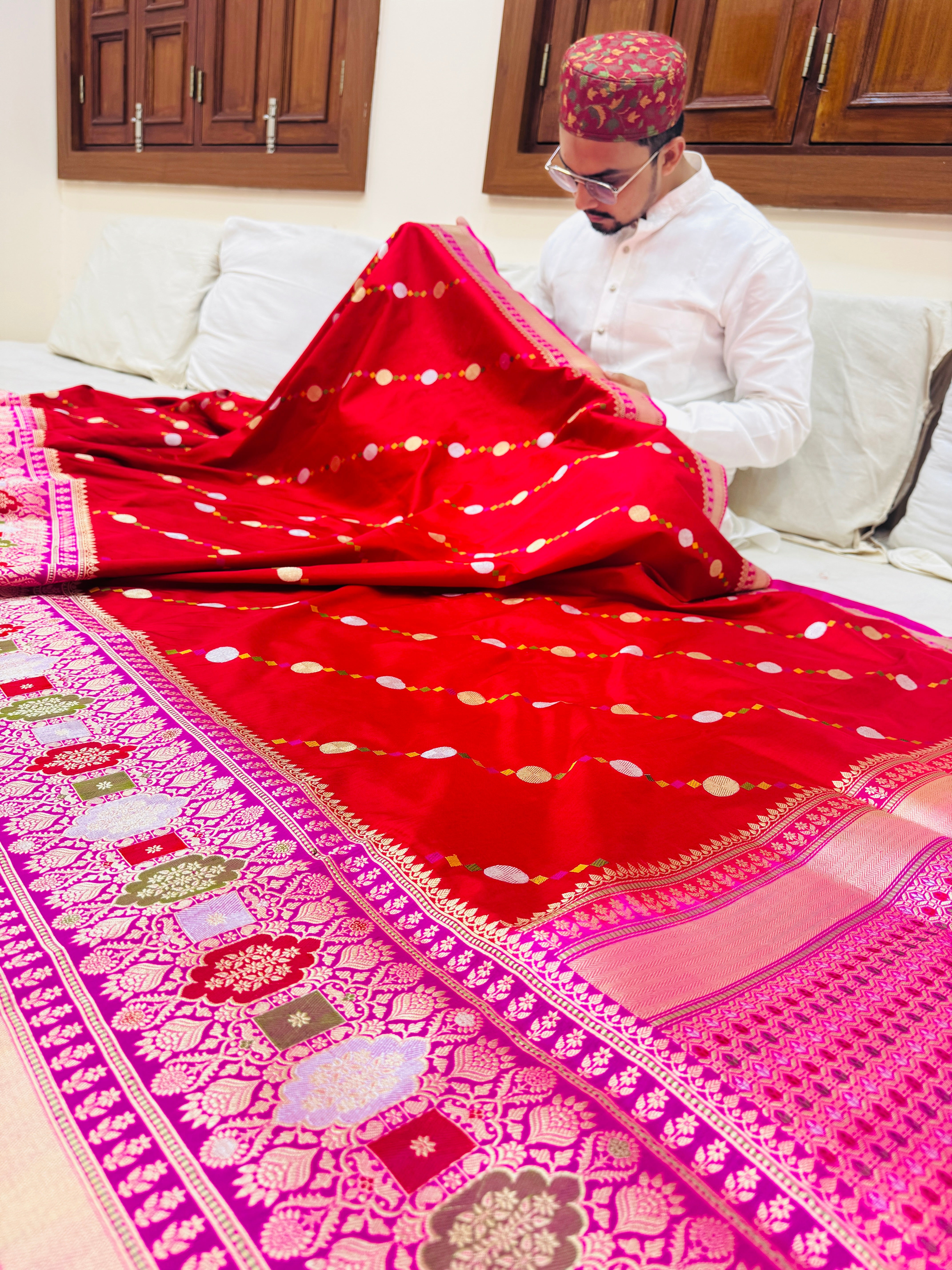 Pure Banarasi Katan Silk Mina Buti Skirt Border Saree