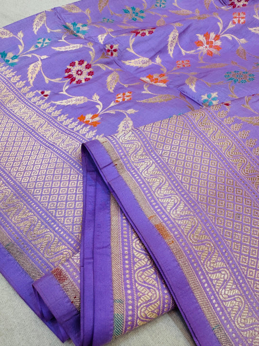 Pure Banarasi Katan Silk Mina Jaal Saree