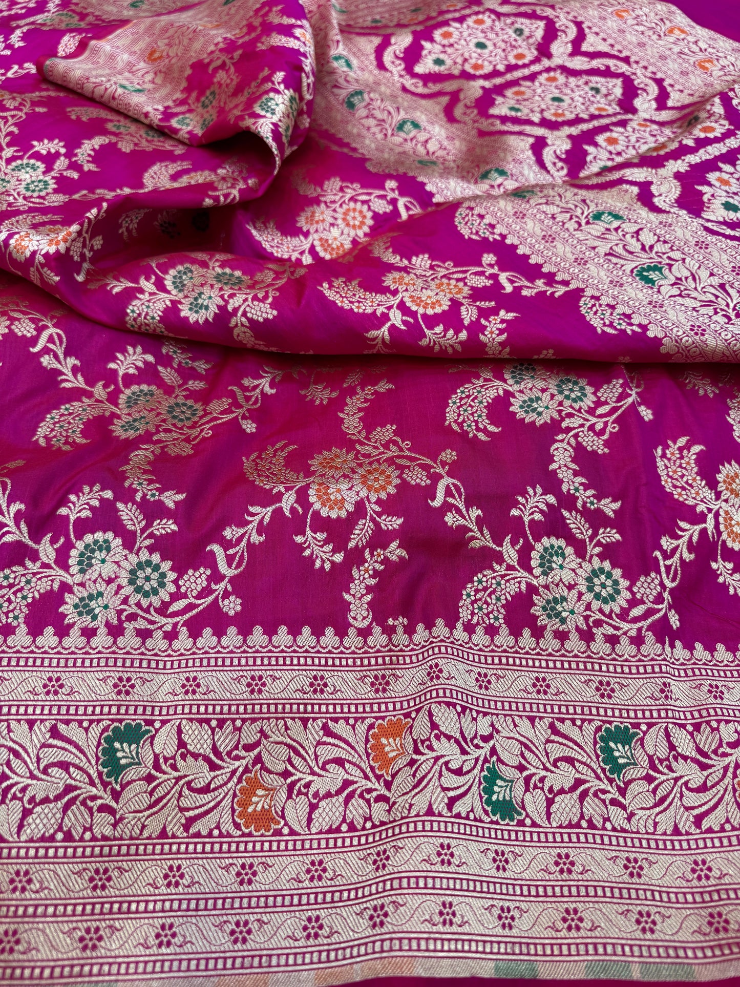 Pure Banarasi Katan Silk Meena Jaal Saree