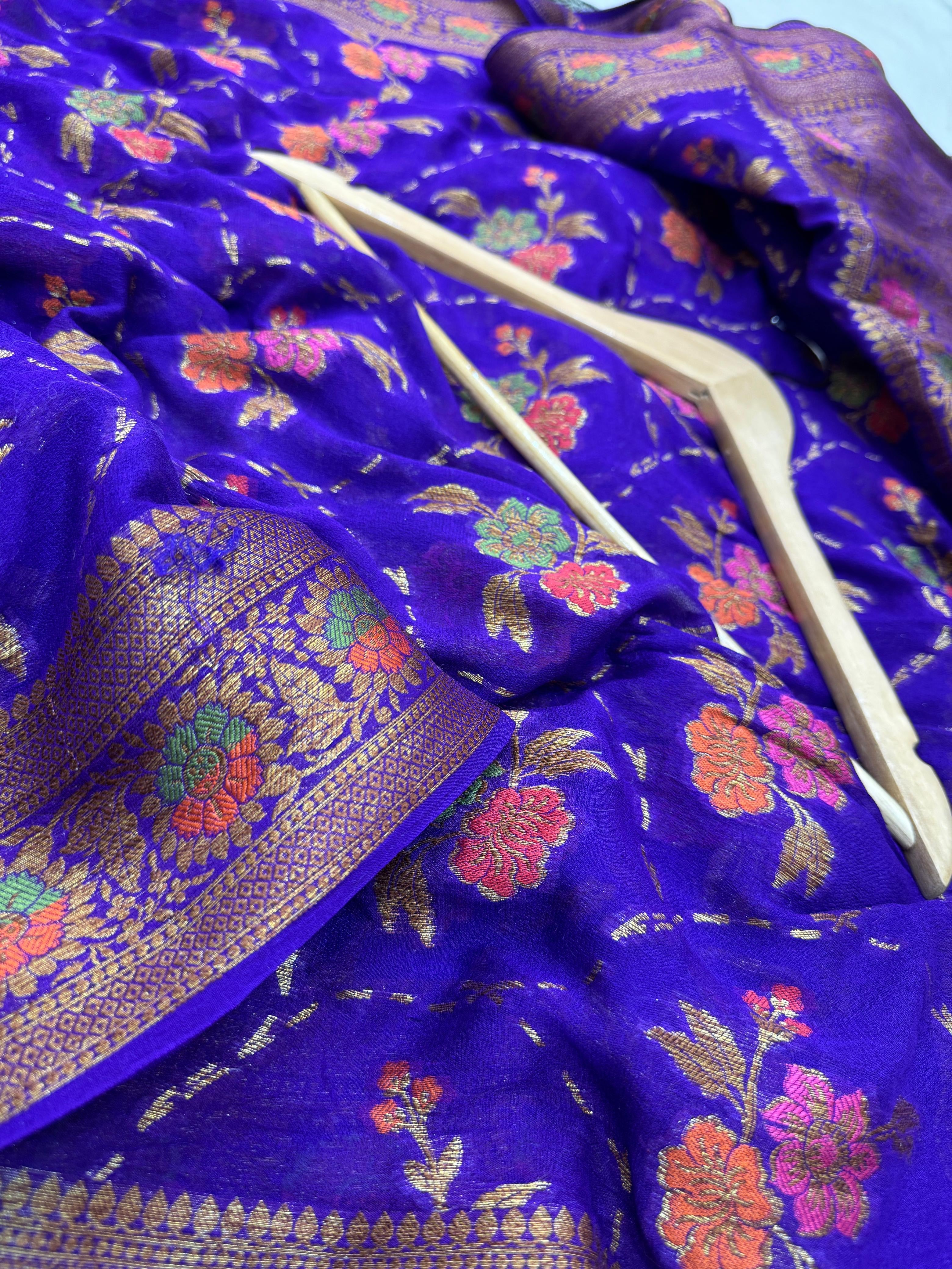 Pure Banarasi Chiffon Tilfi Floral Jaal Saree