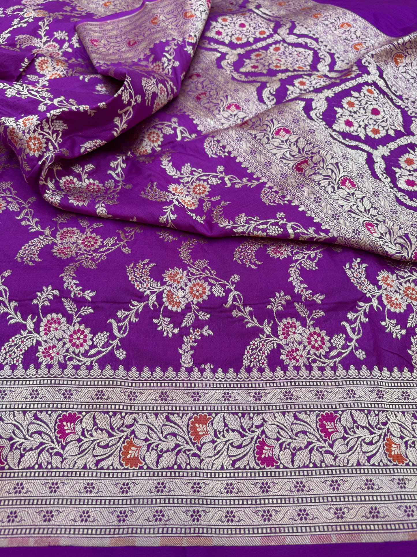Pure Banarasi Katan Silk Meena Jaal Saree