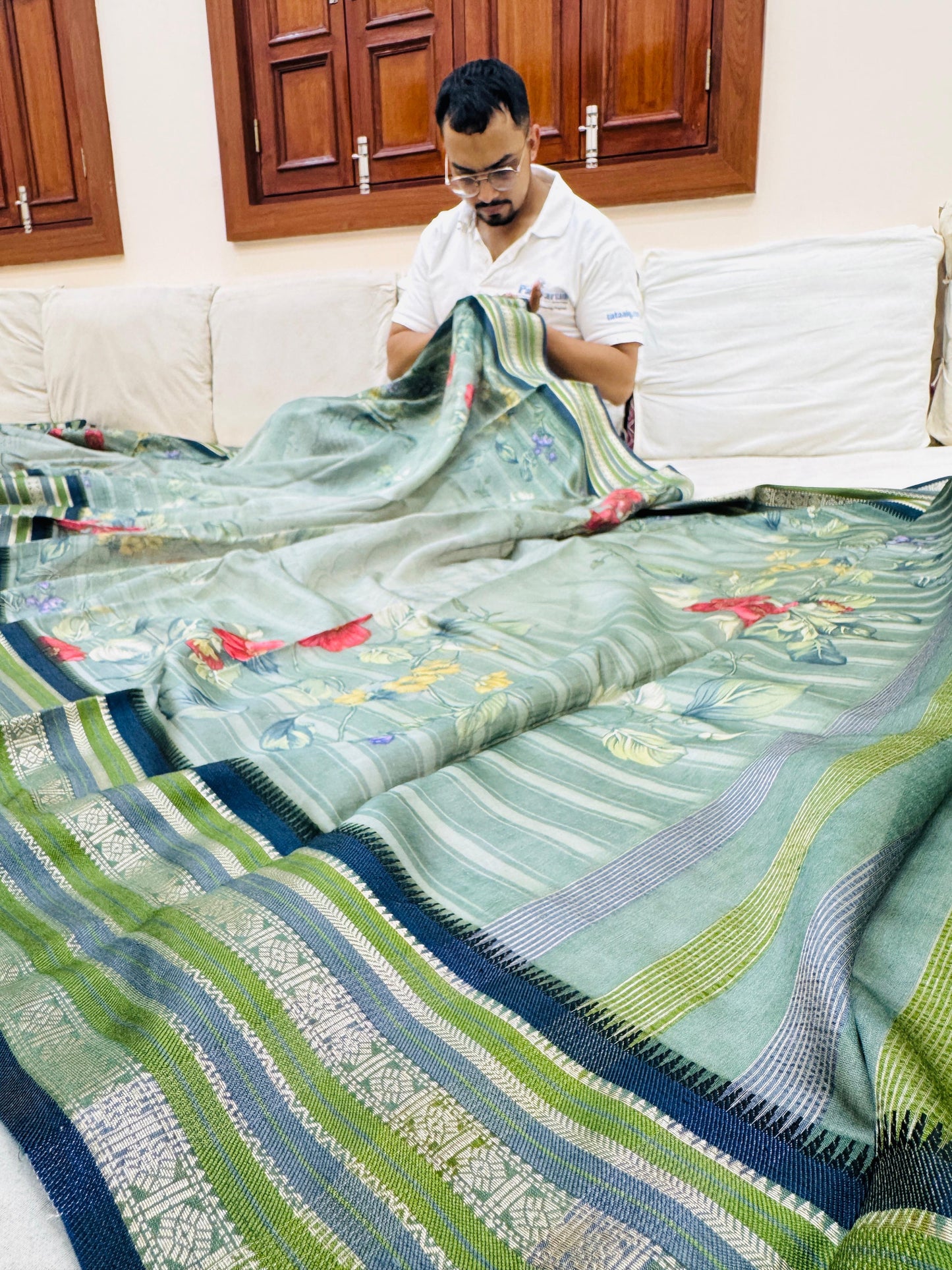 Pure Banarasi Chanderi Digital Print Saree