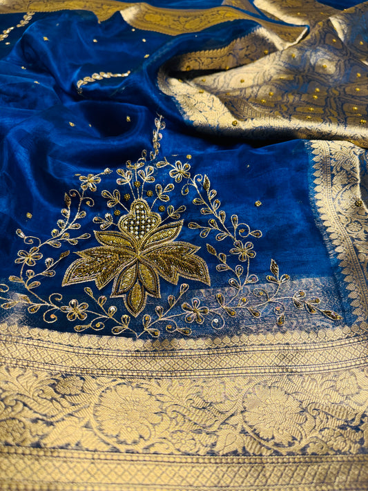 Pure Banarasi Tissue Silk Hand Embroidery Saree