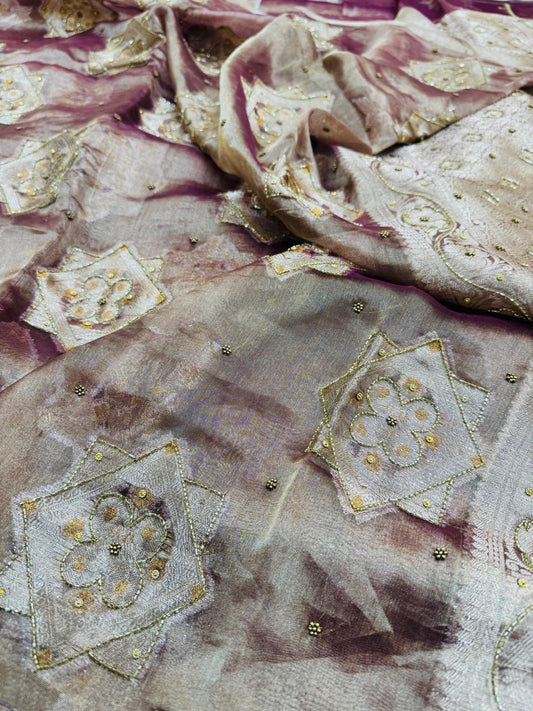 Pure Banarasi Tissue Cutdana Hand Embroidery Saree