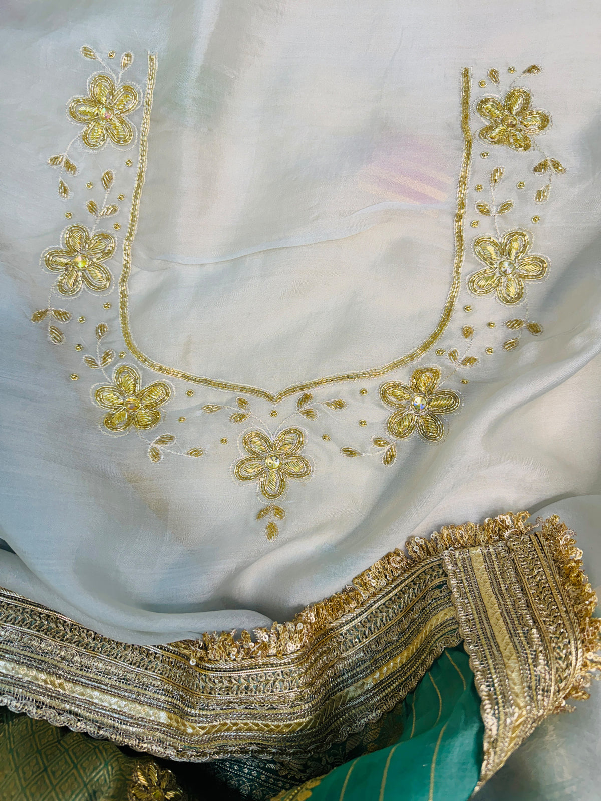 Kora Hand Embroidery Saree