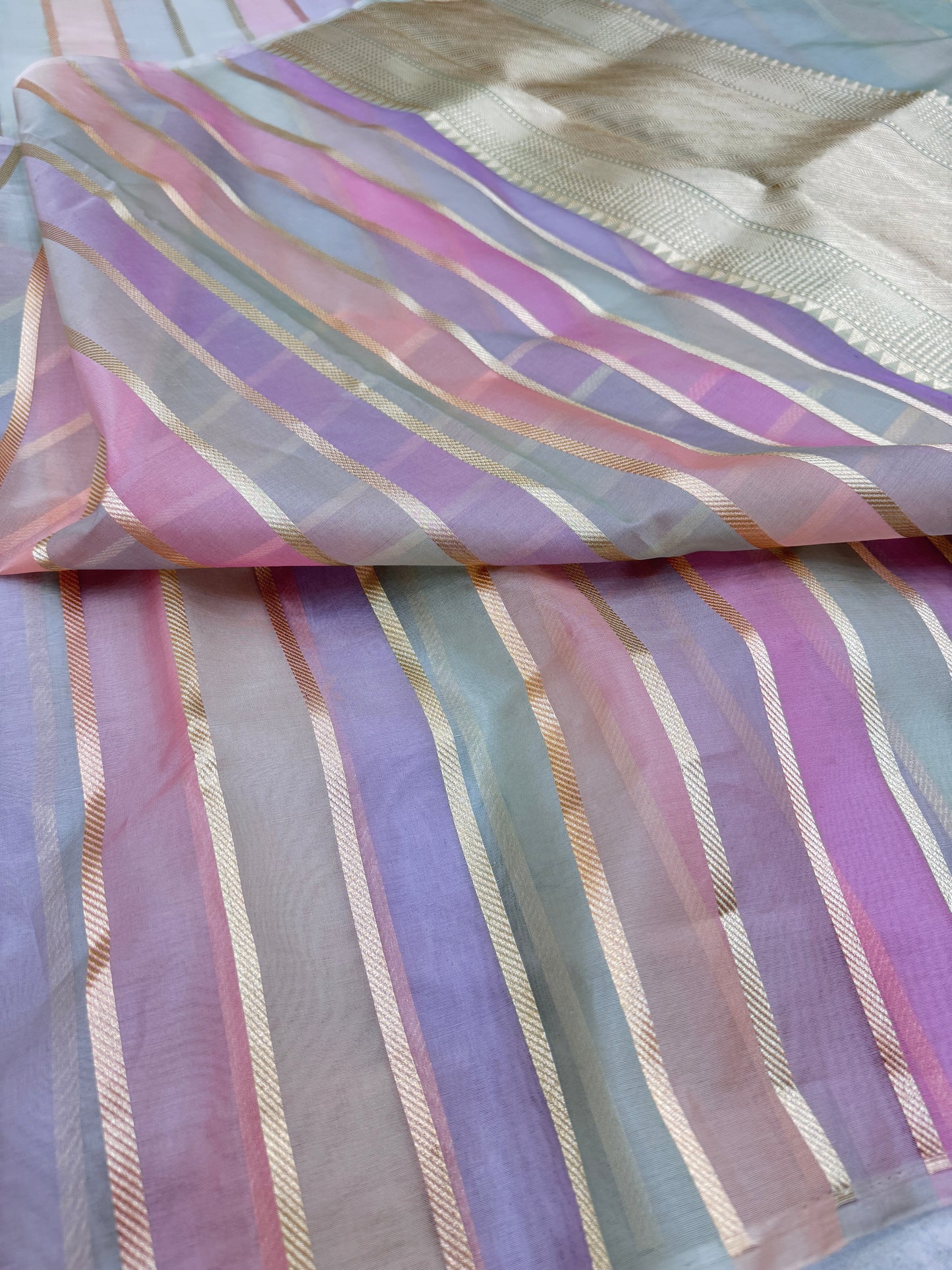 Pure Banarasi Kora Silk Stripes Saree