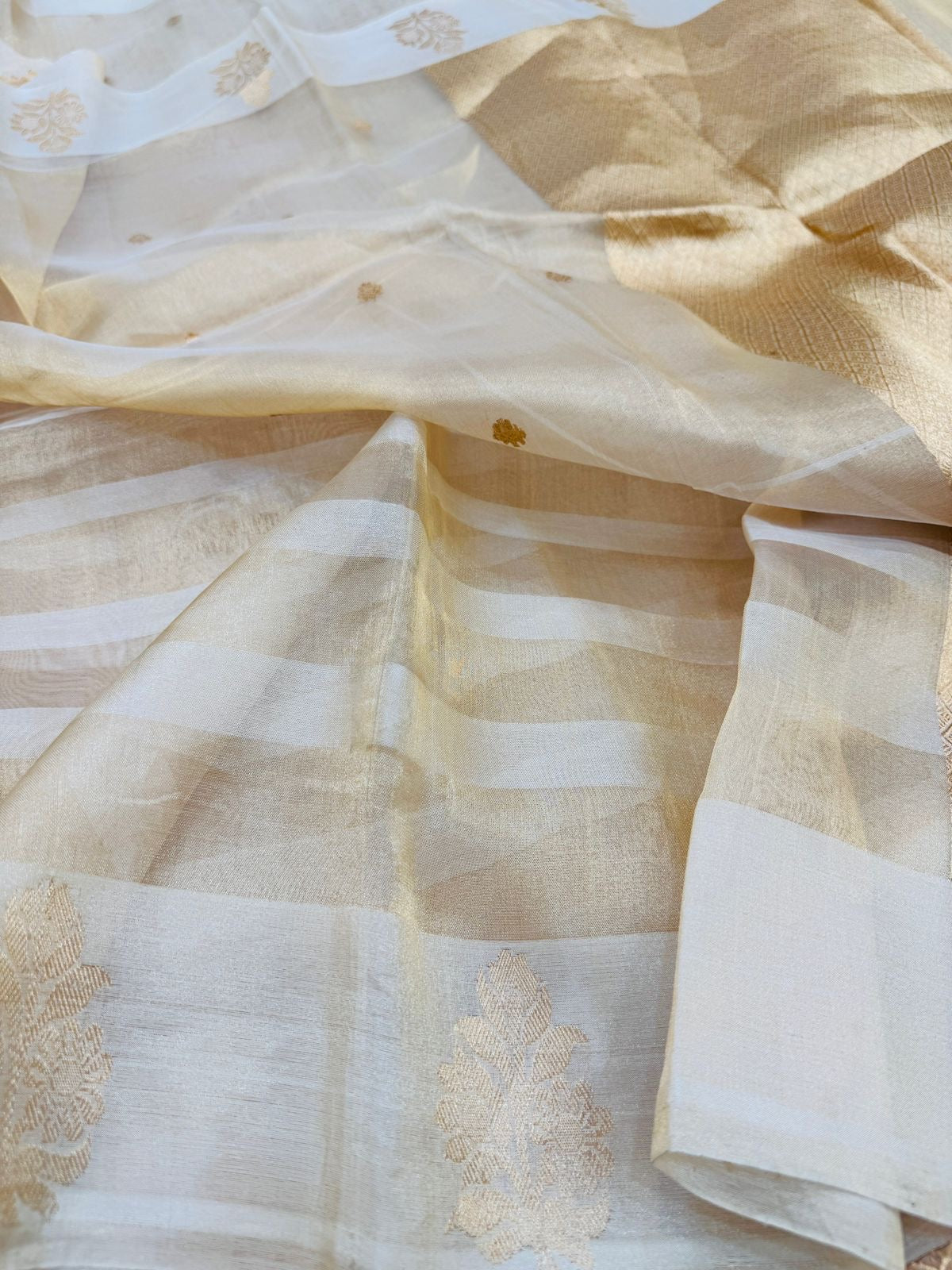 Natural Gold Tissue Silk Satin Border Saree