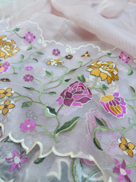 Pure Banarasi Kora Tissue Patch Work Embroidery Saree