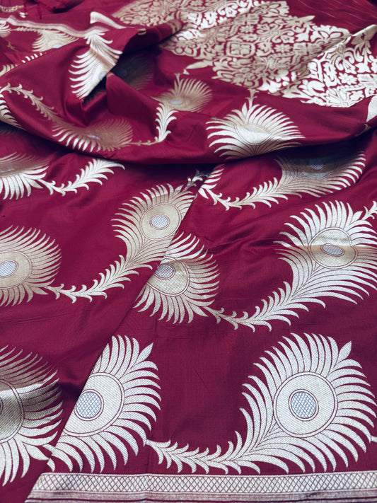 Pure Banarasi Katan Silk Peacock Feather Saree