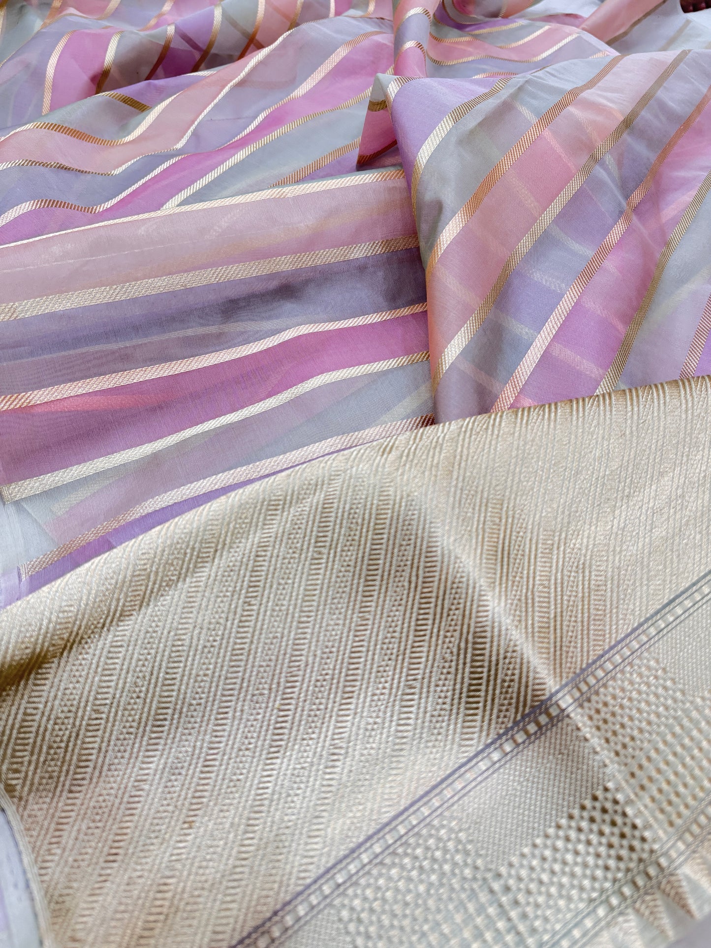 Pure Banarasi Kora Silk Stripes Saree