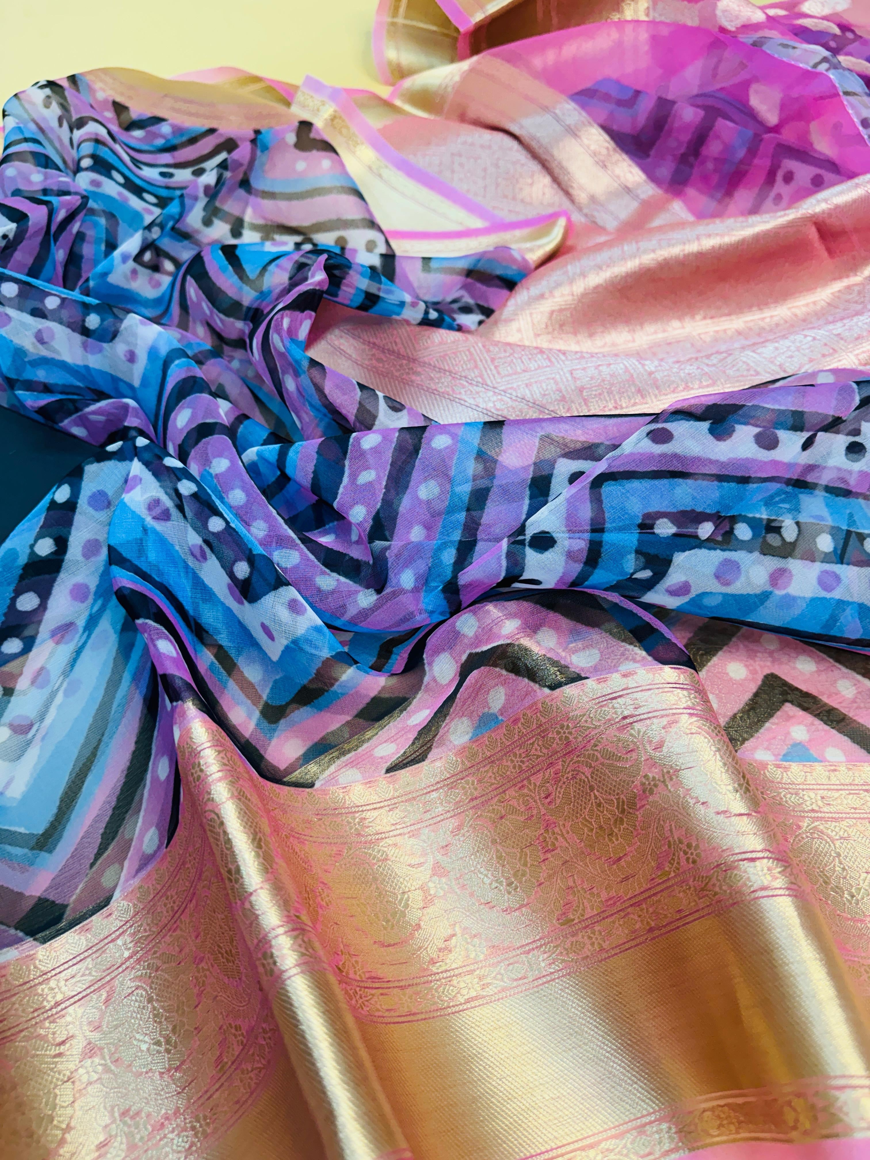 Art Silk Kora Digital Print Saree