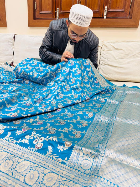 Pure Banarasi Katan Silk Mina Jaal Saree