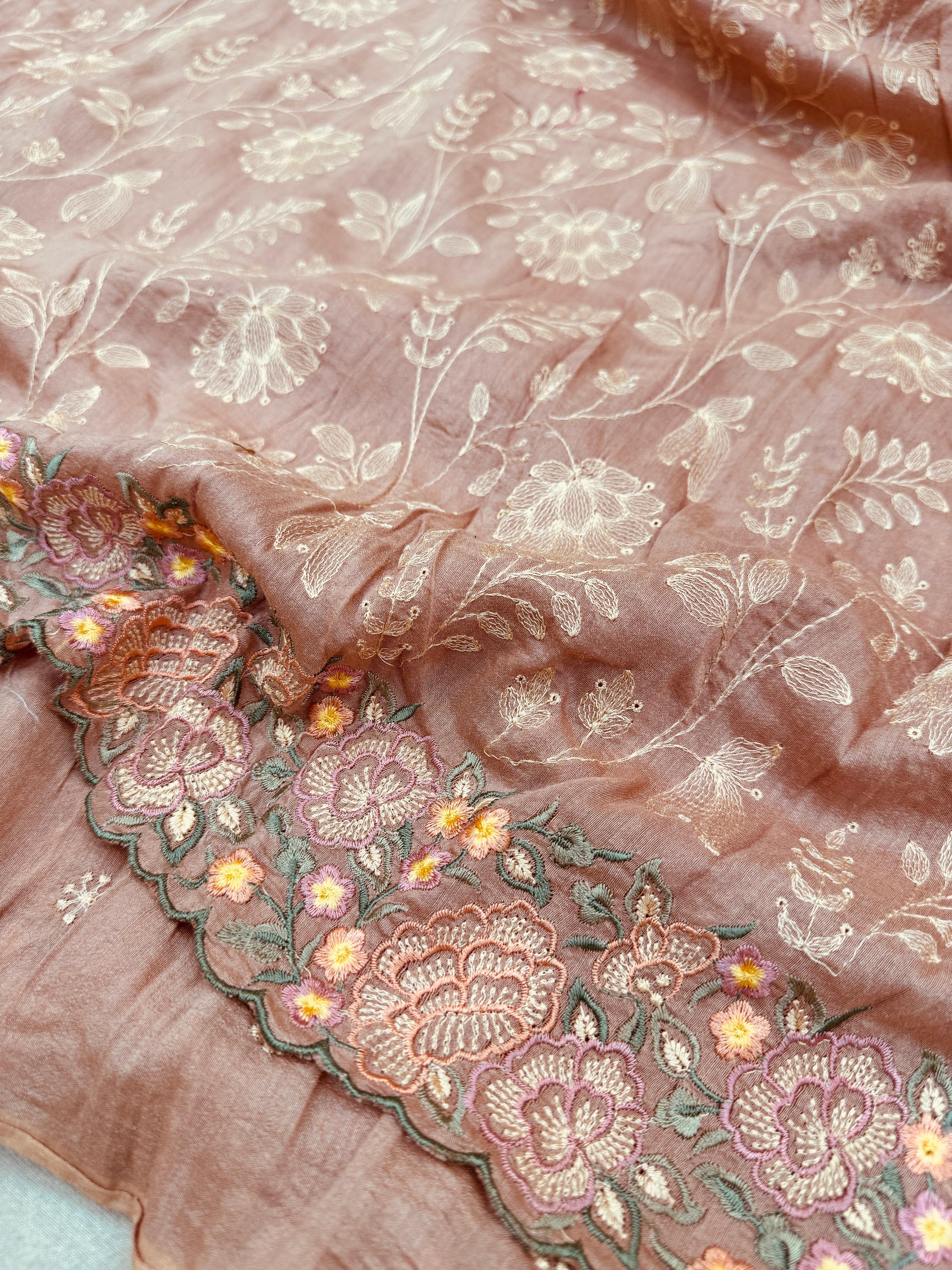 Pure Banarasi Tasar Silk Embroidery Saree