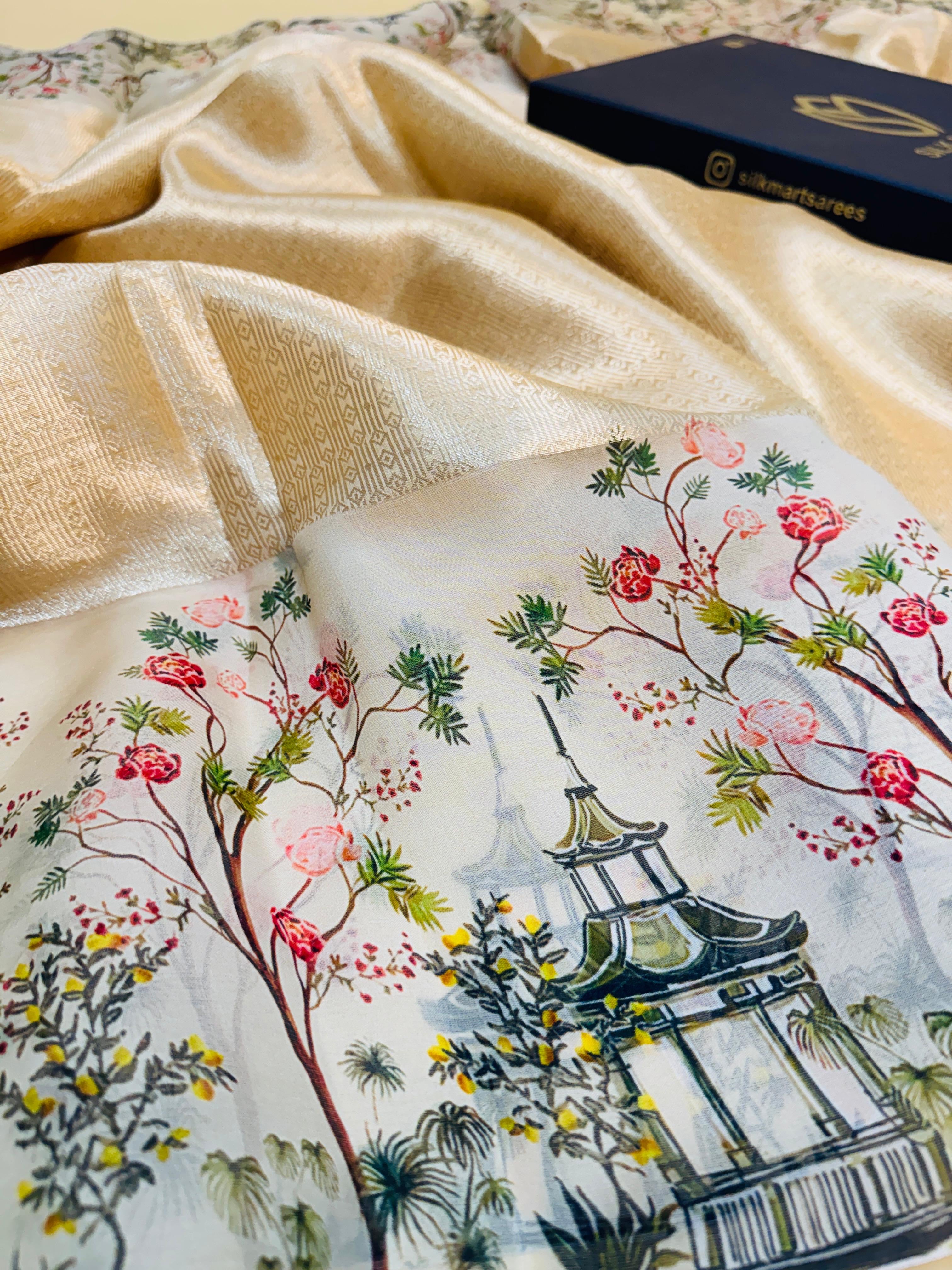 Tissue Brocade Digital Print Saree