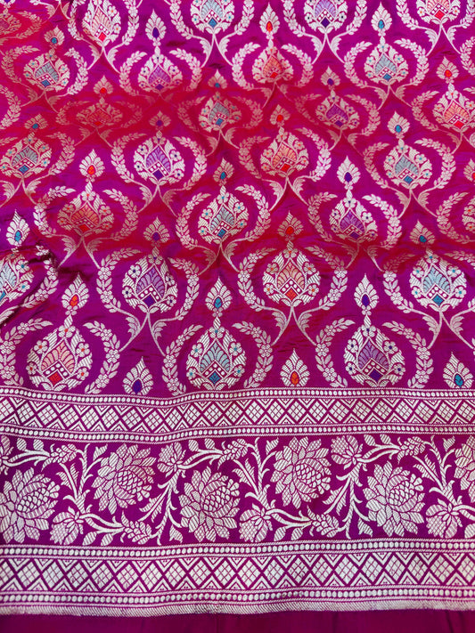 Pure Banarasi Katan Silk Mina Jaal Saree
