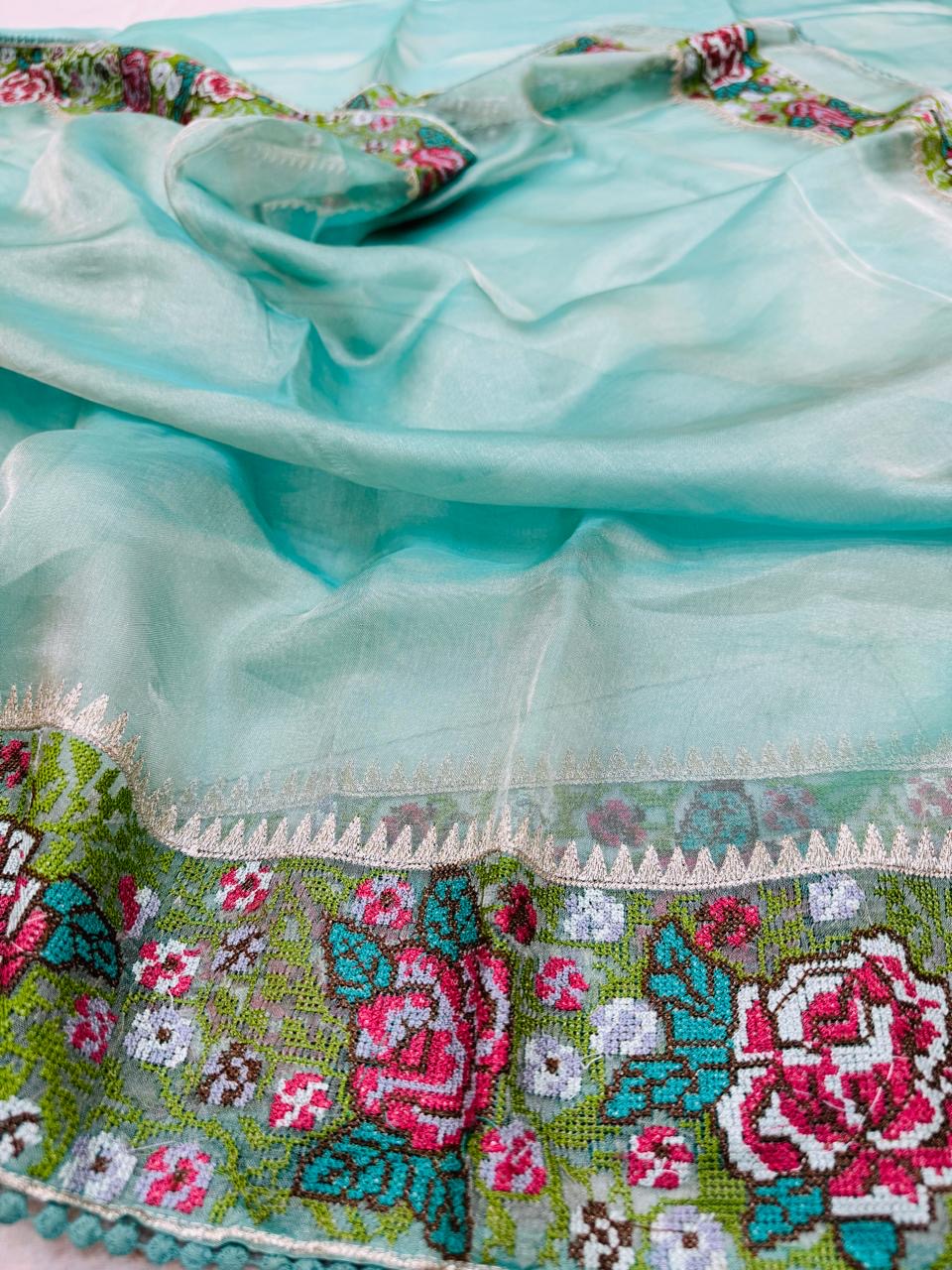 Tissue Stripe Embroidery Saree