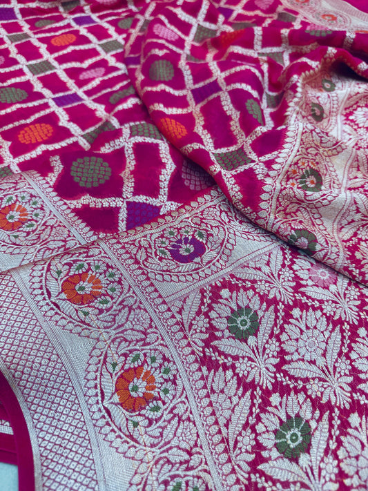 Pure Banarasi Chiffon Tilfi Jaal Saree