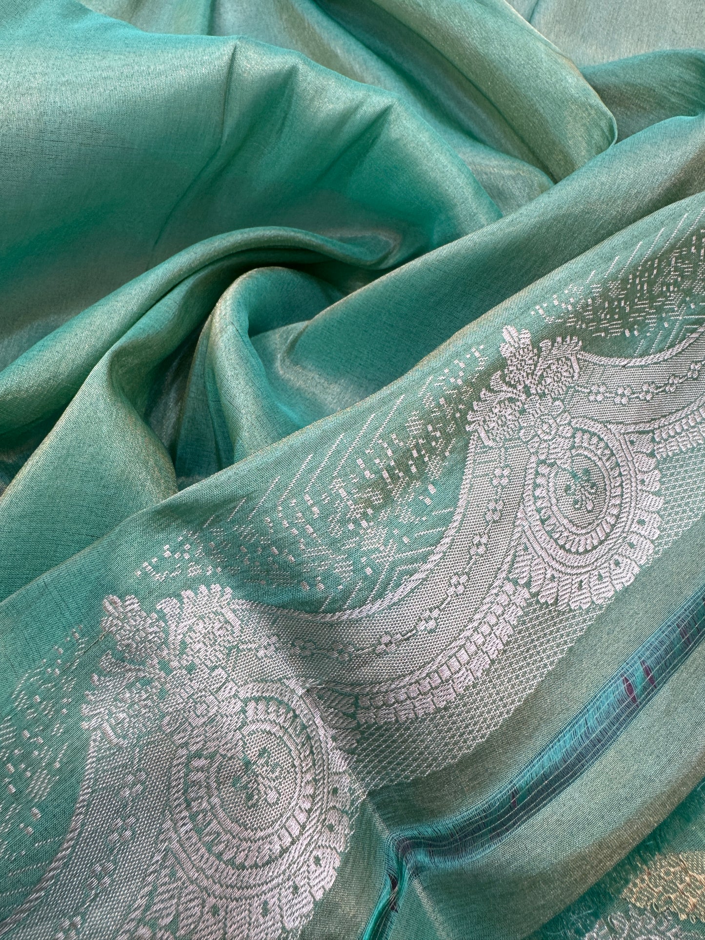 Pure Banarasi Katan Tissue Silk Kadiyal Border Saree