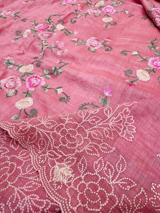 Pure Banarasi Tasar Silk Embroidery Saree