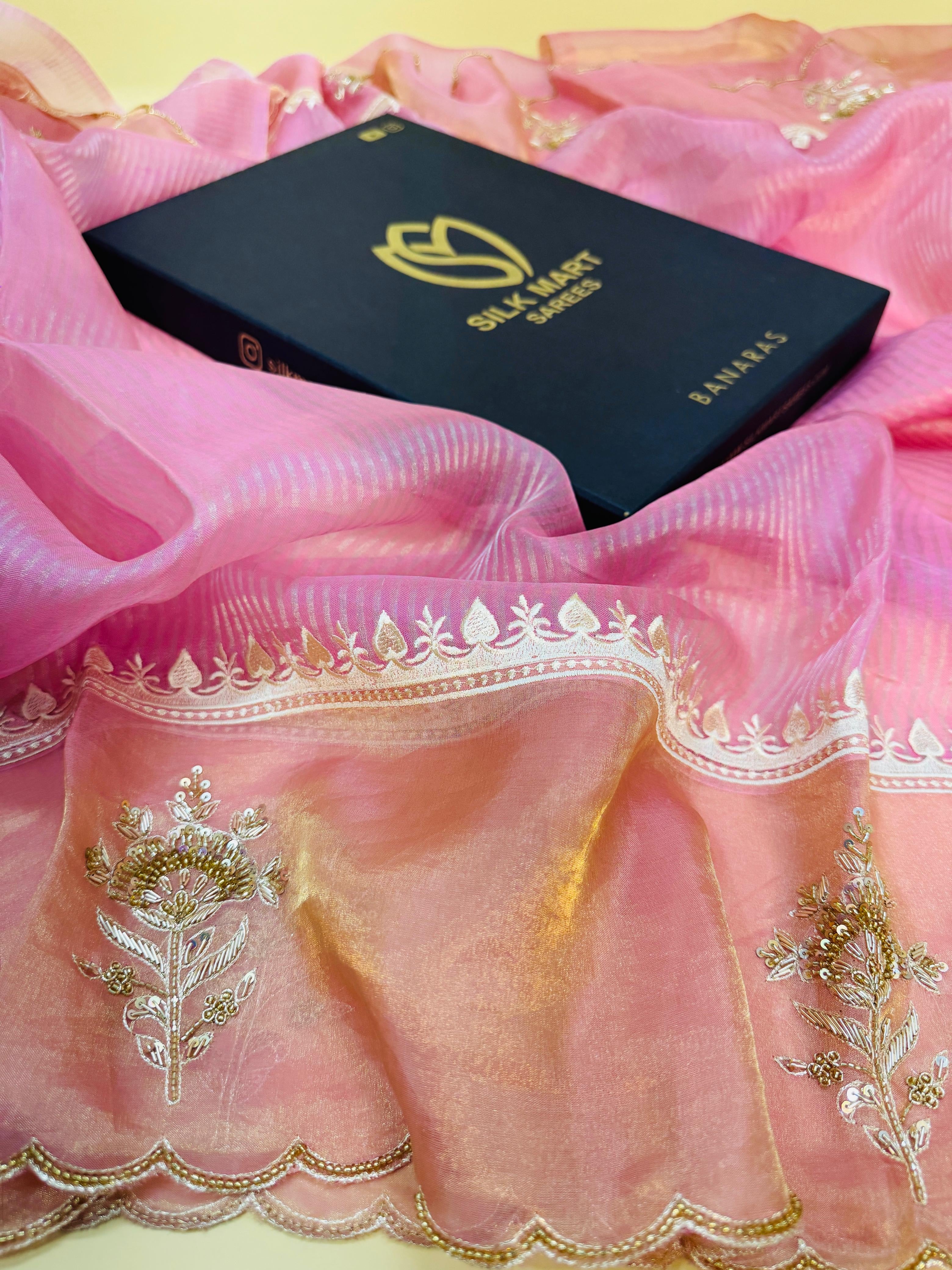 Tissue Hand Embroidery Saree