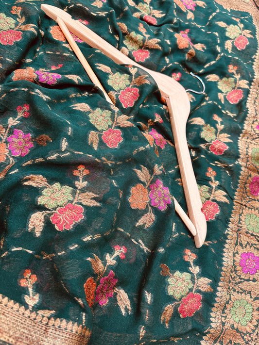 Pure Banarasi Chiffon Tilfi Floral Jaal Saree