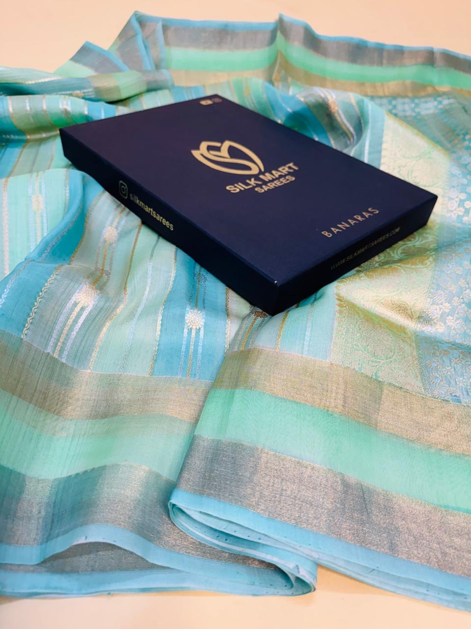 Kora Organza Silk Rangkaat Stripe Saree