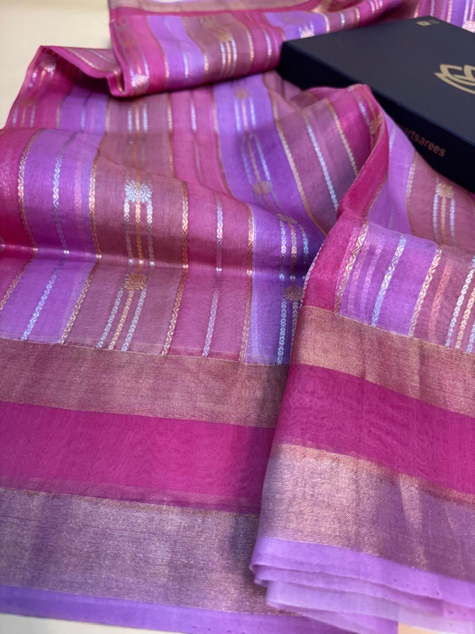 Kora Organza Silk Rangkaat Stripe Saree