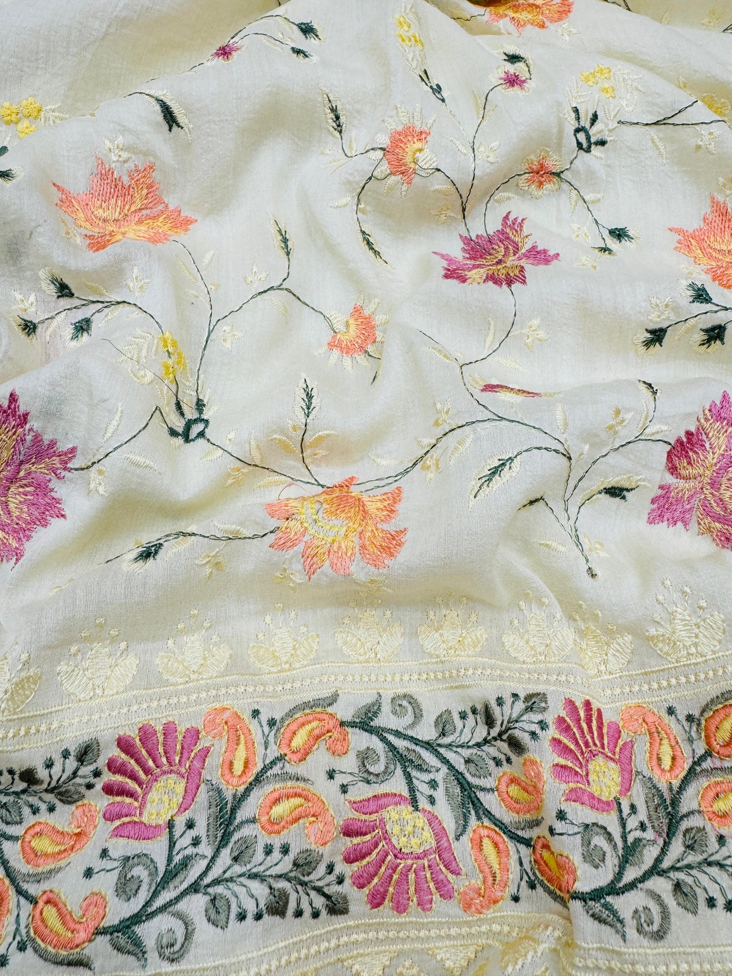 Pure Banarasi Tasar Silk Embroidery Saree