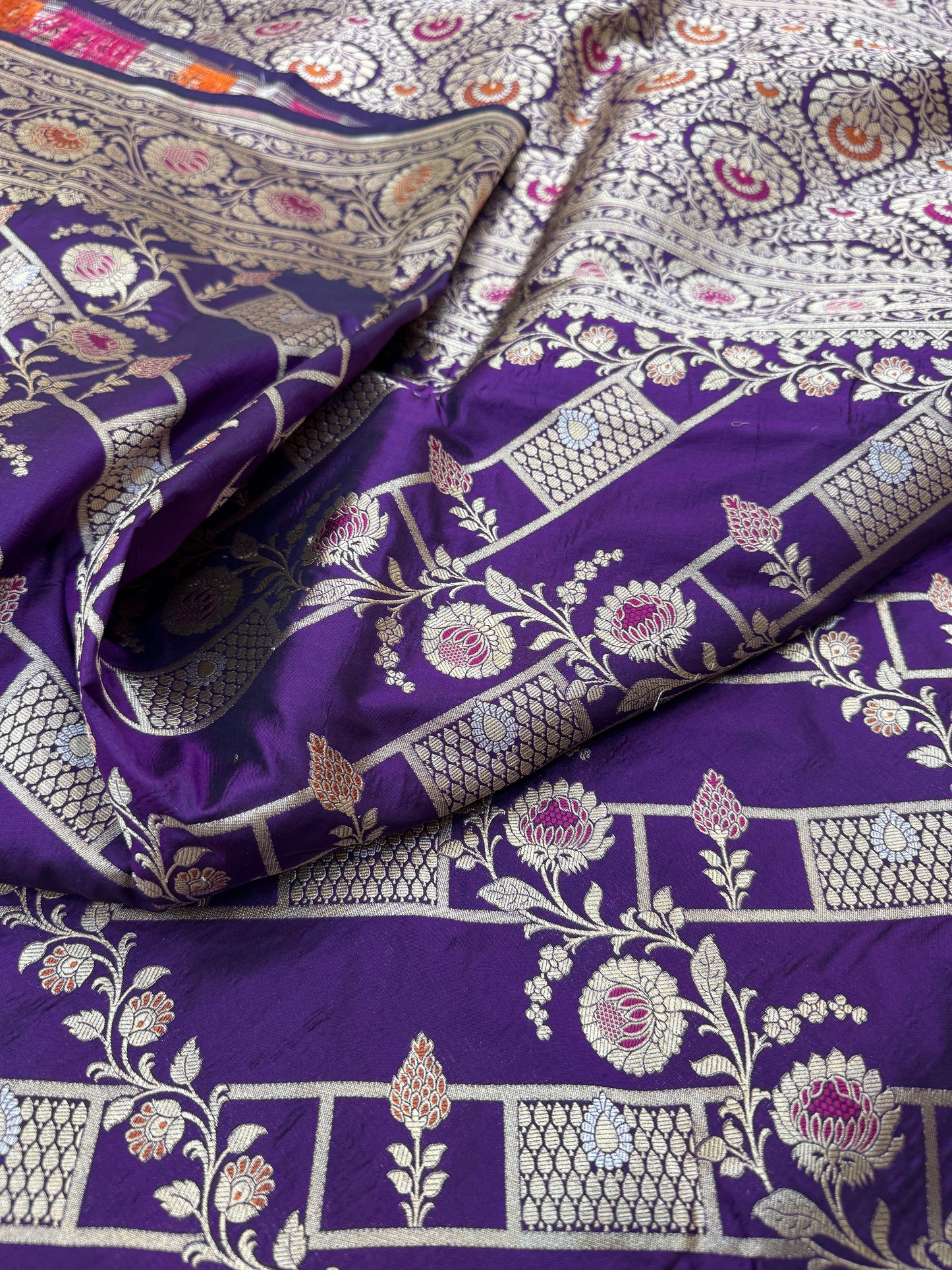 Pure Banarasi Katan Silk Alfi Meena Jaal Saree