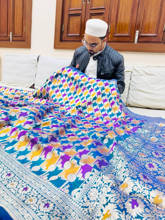 Pure Banarasi Katan Silk Rankaat Mina Jaal Saree