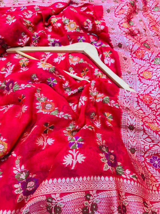 Pure Banarasi Chiffon Tilfi Floral Jaal Saree