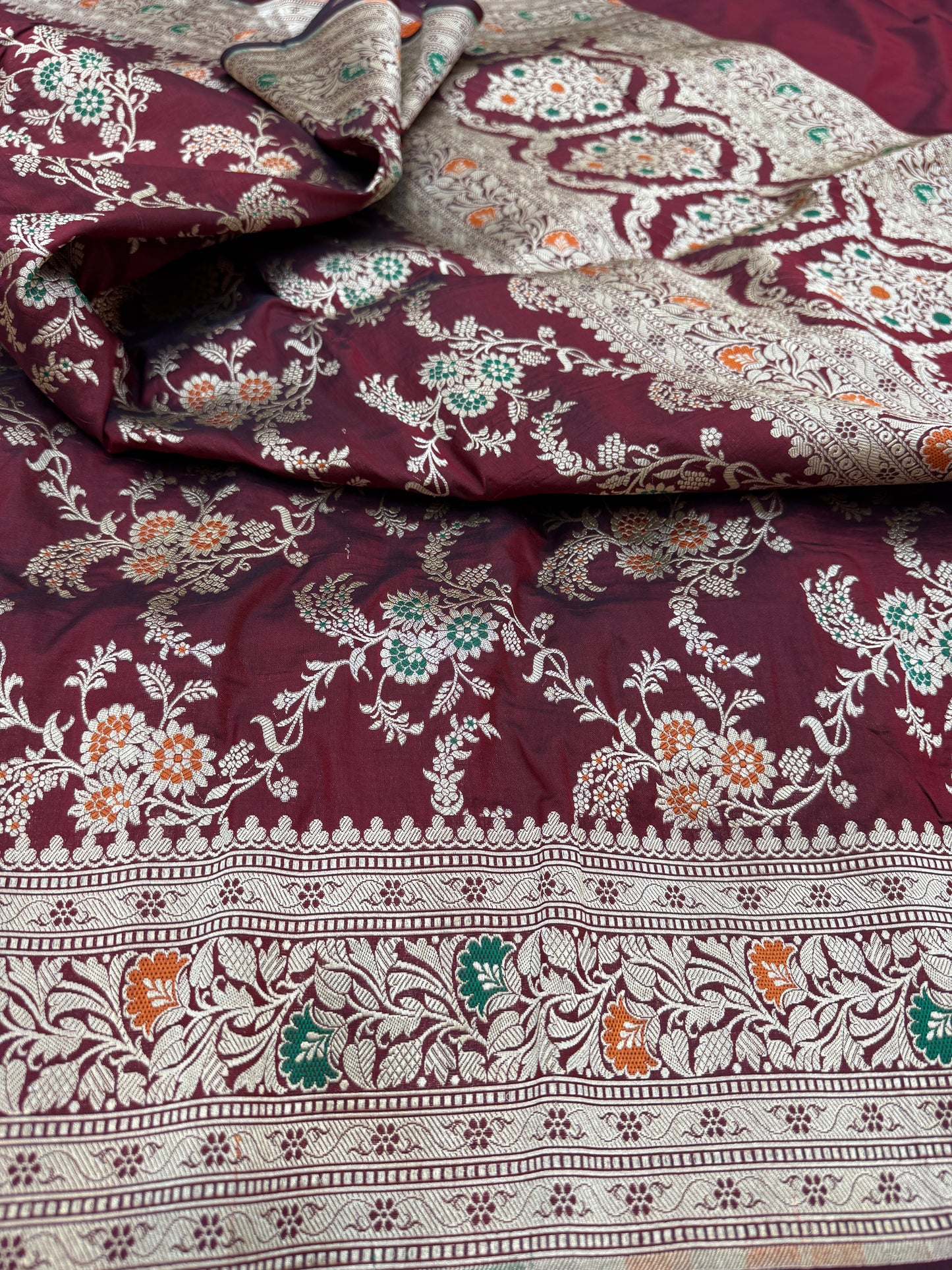 Pure Banarasi Katan Silk Meena Jaal Saree