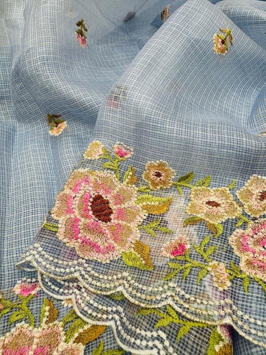 Pure Banarasi Kora Silk Embroidery Saree