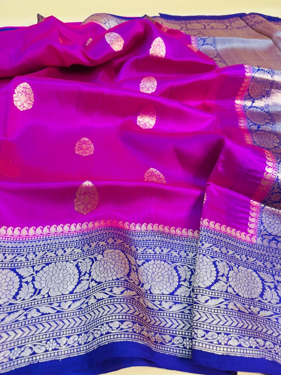 Hot Pink Mango Silk Buti Saree