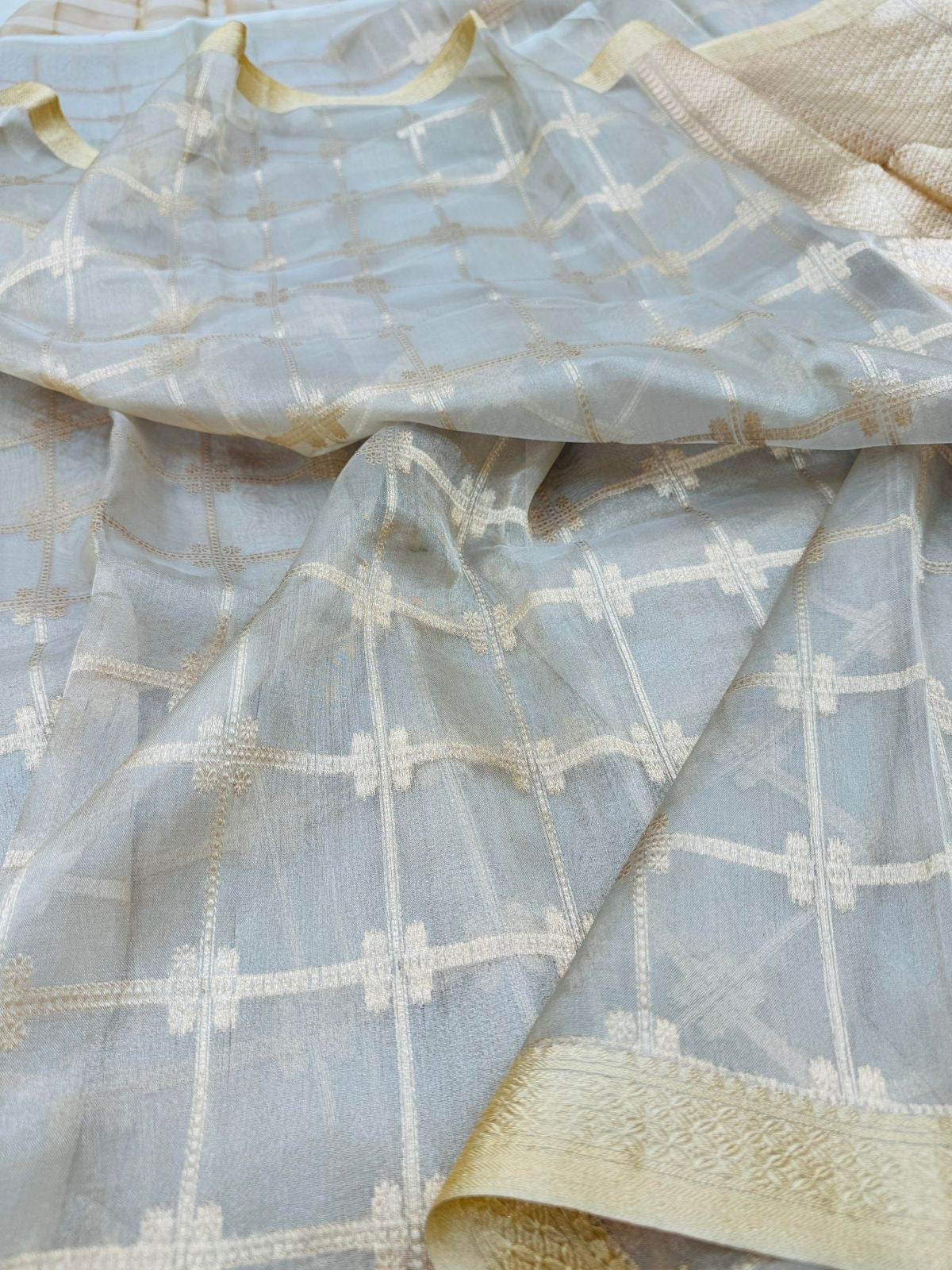 Natural Gold Tissue Silk Check Saree