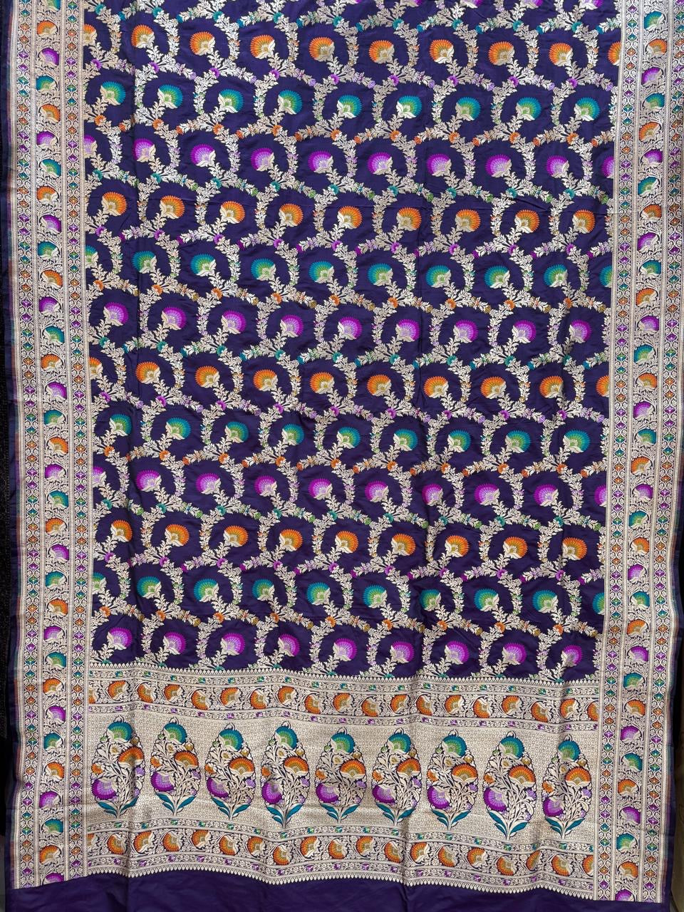 Pure Banarasi Katan Silk Mina Jaal Saree