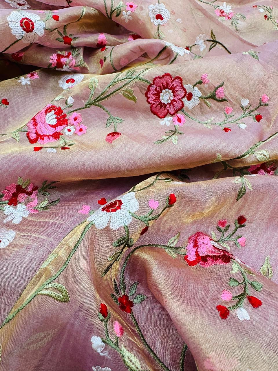 Tissue Stripe Embroidery Saree